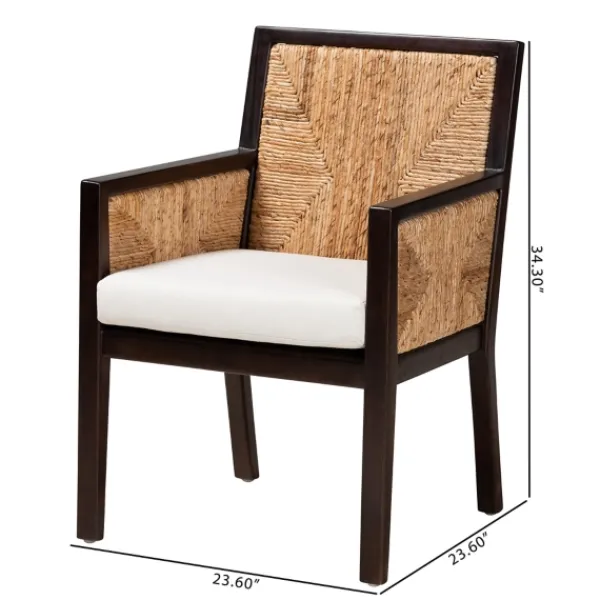 Dining Chairs-Kirkland's Home Abaca And Mahogany Dining Chair With Arms Brown/Tan/Ivory