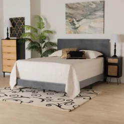 Beds & Headboards-Kirkland's Home Abba Velvet Ribbed Queen Bed Frame Gray