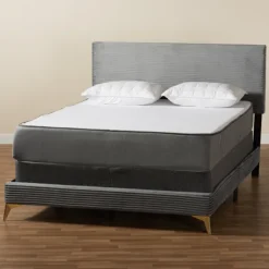 Beds & Headboards-Kirkland's Home Abba Velvet Ribbed Queen Bed Frame Gray