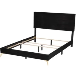 Beds & Headboards-Kirkland's Home Abba Velvet Ribbed Queen Bed Frame Black
