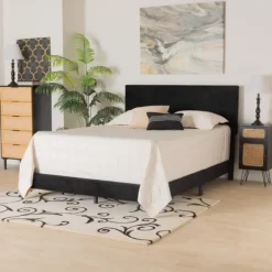 Beds & Headboards-Kirkland's Home Abba Velvet Ribbed Queen Bed Frame Black