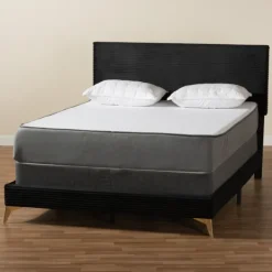 Beds & Headboards-Kirkland's Home Abba Velvet Ribbed Queen Bed Frame Black