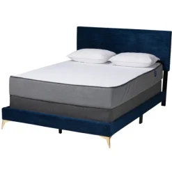 Beds & Headboards-Kirkland's Home Abba Velvet Ribbed Queen Bed Frame Blue