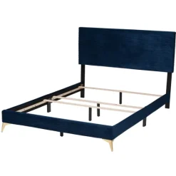 Beds & Headboards-Kirkland's Home Abba Velvet Ribbed Queen Bed Frame Blue