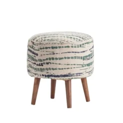 Benches & Ottomans-Kirkland's Home Abstract Lines Wood Ottoman Stool Green/Blue/Ivory