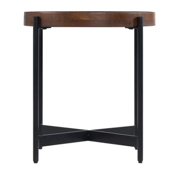 Accent & End Tables-Kirkland's Home Acacia Wood Round Tray Top Side Table Brown