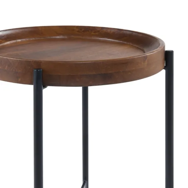 Accent & End Tables-Kirkland's Home Acacia Wood Round Tray Top Side Table Brown