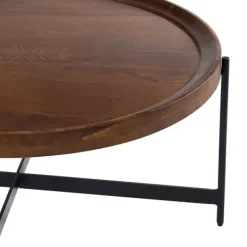 Coffee Tables-Kirkland's Home Acacia Wood Round Tray Top Coffee Table Brown