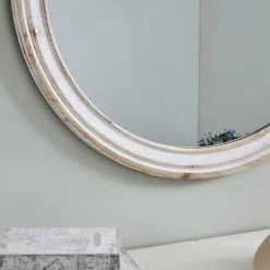 Decorative Mirrors-Kirkland's Home Aged Wood Round Mirror White