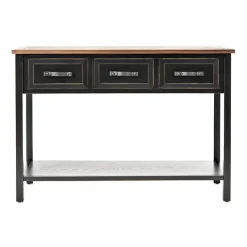 Console Tables-Kirkland's Home Ainsly Distressed Oak Top Console Table Black