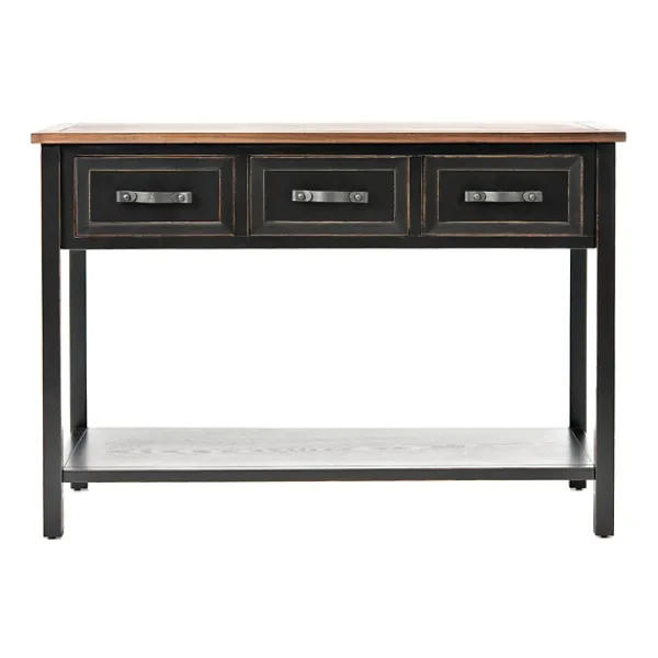 Console Tables-Kirkland's Home Ainsly Distressed Oak Top Console Table Black
