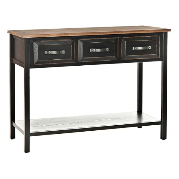 Console Tables-Kirkland's Home Ainsly Distressed Oak Top Console Table Black