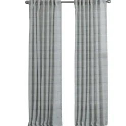 Curtains & Drapes-Kirkland's Home Aloe Plaid Pleated Single Curtain Panel, 84 In. Green