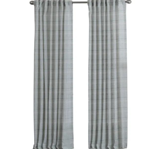 Curtains & Drapes-Kirkland's Home Aloe Plaid Pleated Single Curtain Panel, 84 In. Green