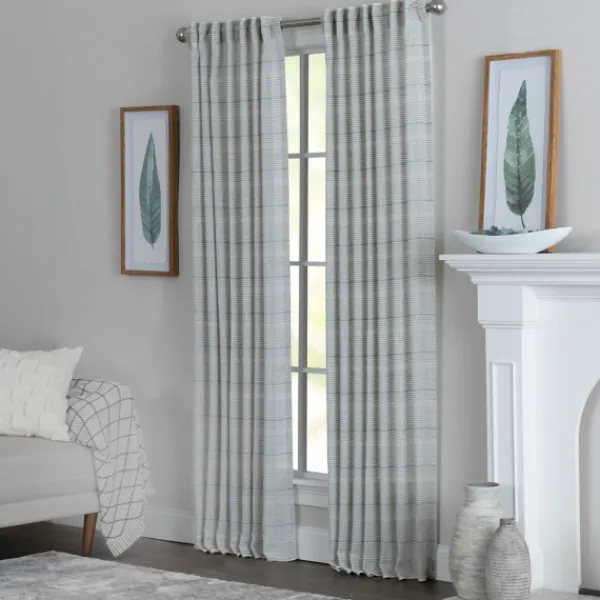Curtains & Drapes-Kirkland's Home Aloe Plaid Pleated Single Curtain Panel, 84 In. Green