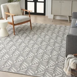 Outdoor Rugs-Kirkland's Home Aloha Ash Botanical Indoor/Outdoor Area Rug, 7X10 Green/White