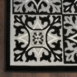 Outdoor Rugs-Kirkland's Home Aloha Black Geometric Indoor/Outdoor Area Rug, 5X7 Black/Gray