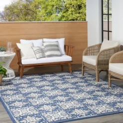 Outdoor Rugs-Kirkland's Home Aloha Blue Geometric Indoor/Outdoor Area Rug, 6X9 Blue/Gray