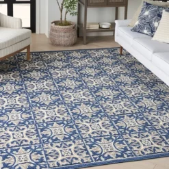 Outdoor Rugs-Kirkland's Home Aloha Blue Geometric Indoor/Outdoor Area Rug, 9X12 Blue/Gray