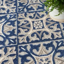Outdoor Rugs-Kirkland's Home Aloha Blue Geometric Indoor/Outdoor Area Rug, 9X12 Blue/Gray