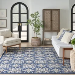 Outdoor Rugs-Kirkland's Home Aloha Blue Geometric Indoor/Outdoor Area Rug, 9X12 Blue/Gray