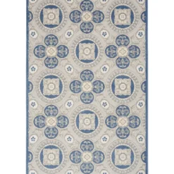 Outdoor Rugs-Kirkland's Home Aloha Blue Medallion Indoor/Outdoor Area Rug, 5X7 Blue/Gray
