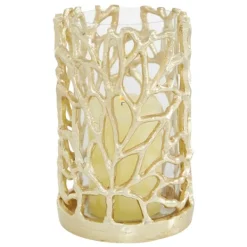 Candle Holders-Kirkland's Home Aluminum Coral Hurricane, 8 In. Gold