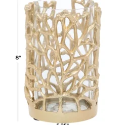 Candle Holders-Kirkland's Home Aluminum Coral Hurricane, 8 In. Gold