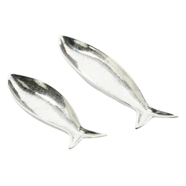 Decorative Trays-Kirkland's Home Aluminum Metallic Fish Trays, Set Of 2 Silver