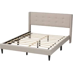 Beds & Headboards-Kirkland's Home Amala Beige Button Tufted Queen Bed Frame Tan