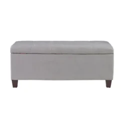 Entryway Furniture-Kirkland's Home Amelia Tufted Shoe Storage Ottoman Bench Gray