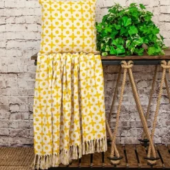 Blankets & Throws-Kirkland's Home And Beige Patterned Fringe Throw Yellow