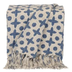 Blankets & Throws-Kirkland's Home And Beige Patterned Fringe Throw Blue