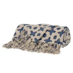 Blankets & Throws-Kirkland's Home And Beige Patterned Fringe Throw Blue