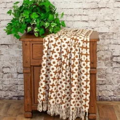 Blankets & Throws-Kirkland's Home And Beige Patterned Fringe Throw Brown