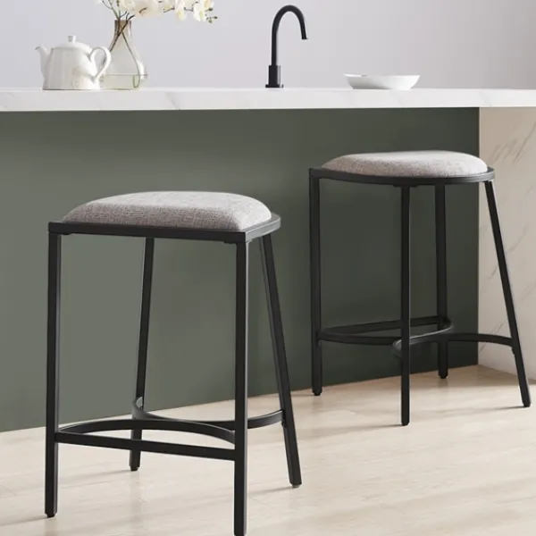 Bar Stools & Counter Height Stools-Kirkland's Home And Black Metal Counter Stools, Set Of 2 Gray