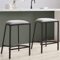 Bar Stools & Counter Height Stools-Kirkland's Home And Black Metal Counter Stools, Set Of 2 Gray