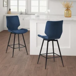 Bar Stools & Counter Height Stools-Kirkland's Home And Black Metal Swivel Counter Stool Blue