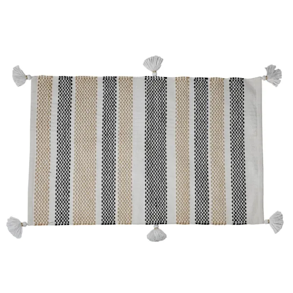 Outdoor Rugs-Kirkland's Home And Black Stripe With Tassel Outdoor Area Rug Tan