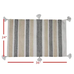 Outdoor Rugs-Kirkland's Home And Black Stripe With Tassel Outdoor Area Rug Tan