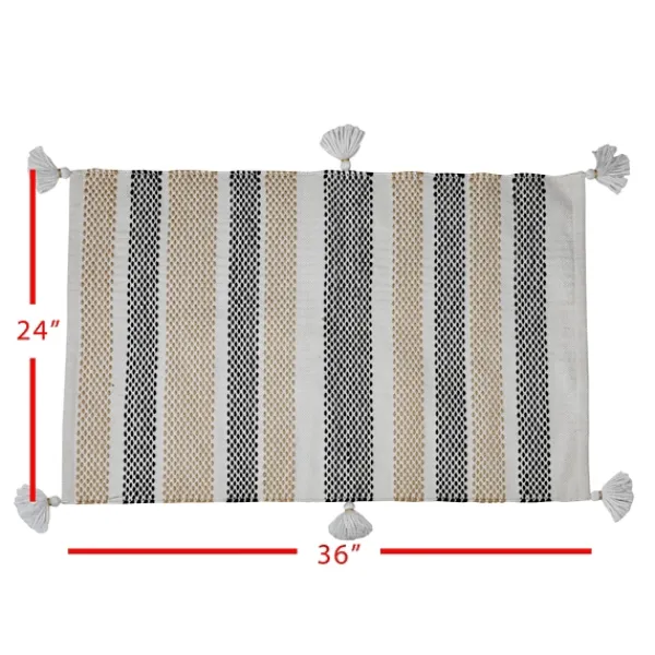 Outdoor Rugs-Kirkland's Home And Black Stripe With Tassel Outdoor Area Rug Tan