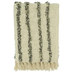 Blankets & Throws-Kirkland's Home And Black Tufted Lines Throw Ivory