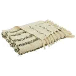 Blankets & Throws-Kirkland's Home And Black Tufted Lines Throw Ivory