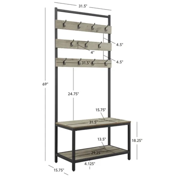 Entryway Furniture-Kirkland's Home And Black Wood Bench Hall Tree Gray