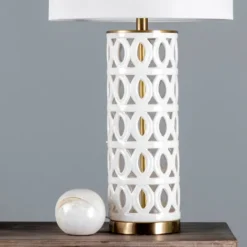 Table Lamps-Kirkland's Home And Gold Cut-Out Ovals Table Lamp White