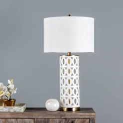 Table Lamps-Kirkland's Home And Gold Cut-Out Ovals Table Lamp White