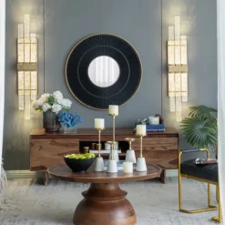 Decorative Mirrors-Kirkland's Home And Gold Double Ribbed Wall Mirror Black