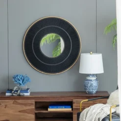 Decorative Mirrors-Kirkland's Home And Gold Double Ribbed Wall Mirror Black