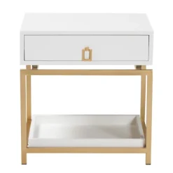 Nightstands-Kirkland's Home And Gold 1-Drawer Nightstand White
