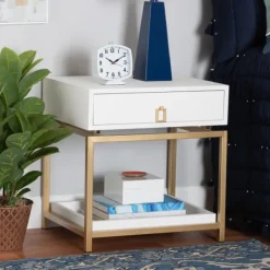 Nightstands-Kirkland's Home And Gold 1-Drawer Nightstand White
